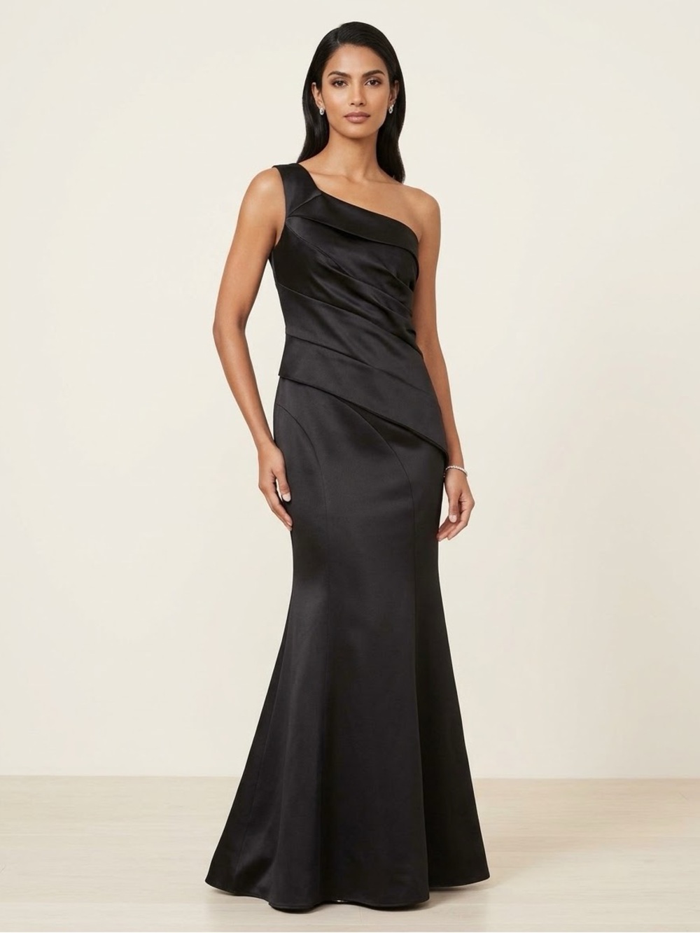 White by Vera Wang Size t14 Black One Shoulder Ruched Formal Maxi Gown Dress